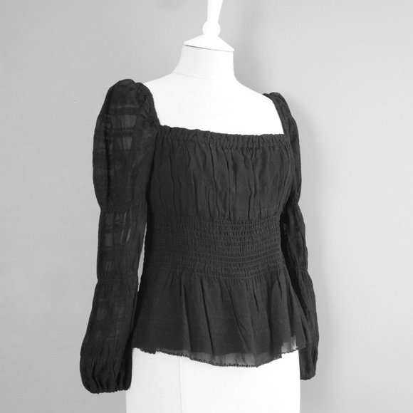 Aritzia Tops - Aritzia Wilfred Black Smocked Square Neck Fable Blouse Size Large
